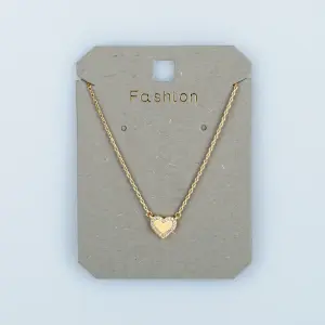 Toptan Kadın Vos Jewelry 14K Altın Kaplama Taşlı Çerçeveli Kalp Kolye