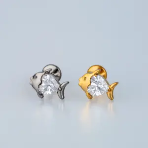 Piercing G23 Titanyum Tragus Balık Beyaz Büyük Obje
