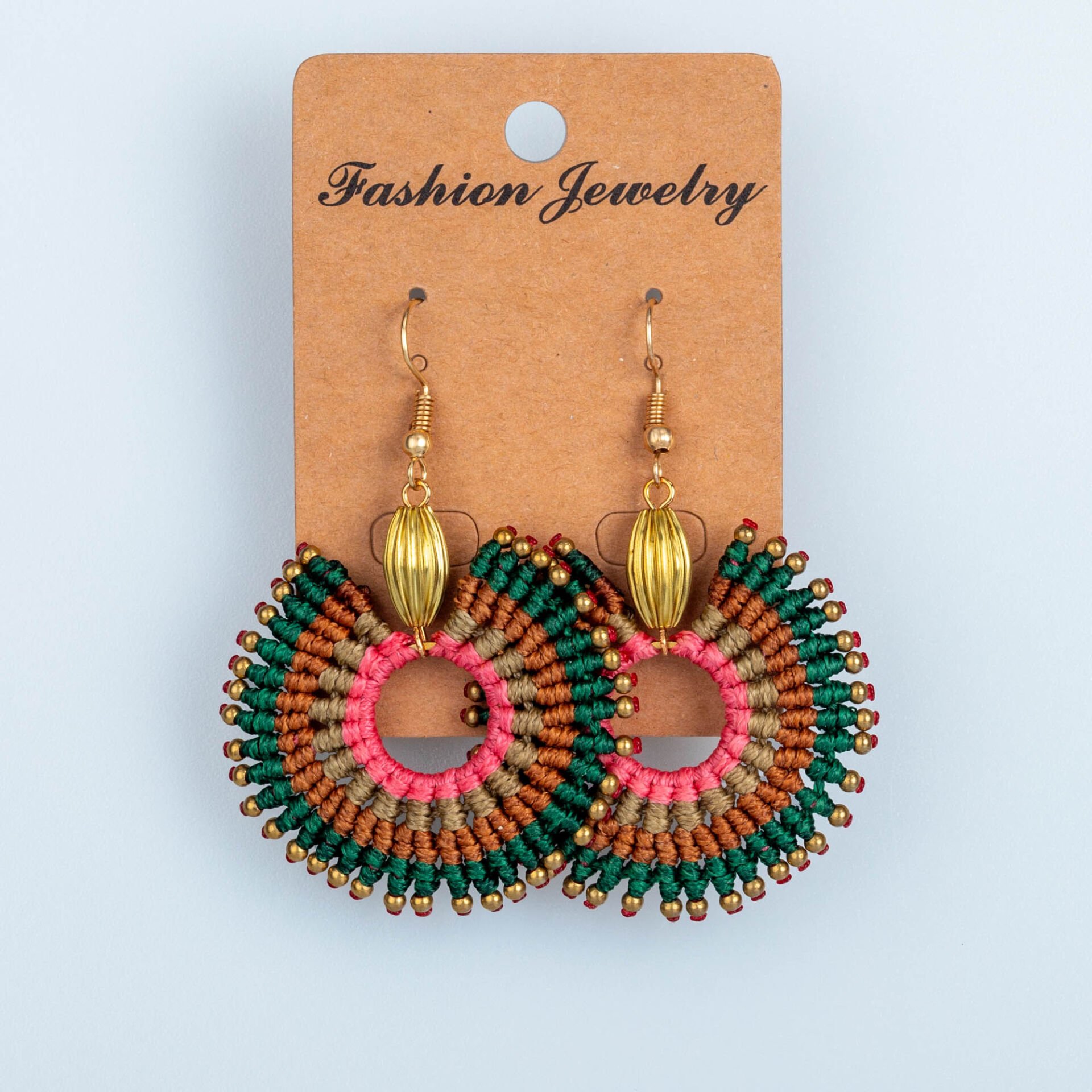 El Yapımı Pirinç Makrome Küpe 5 Renk Seçeneği 1 Çift