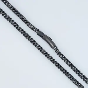 Toptan Erkek Vos Jewelry 6mm Antrasit Siyah 316L Çelik Örgü Zincir Kolye (60cm)